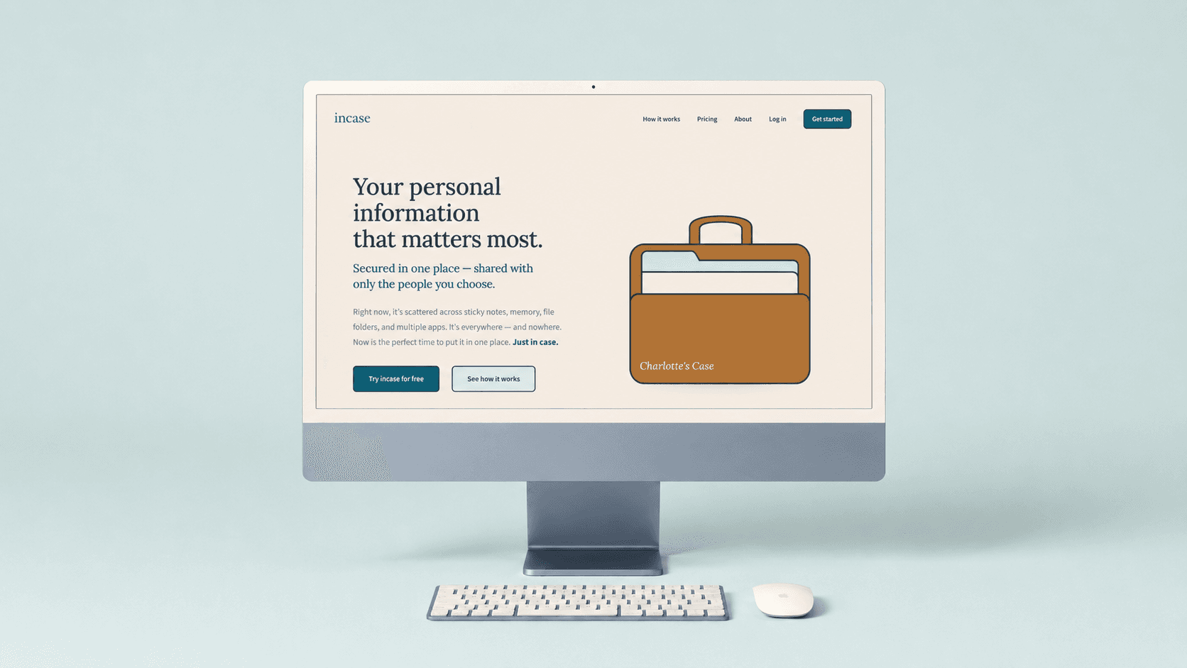 The Incase landing page on a desktop display